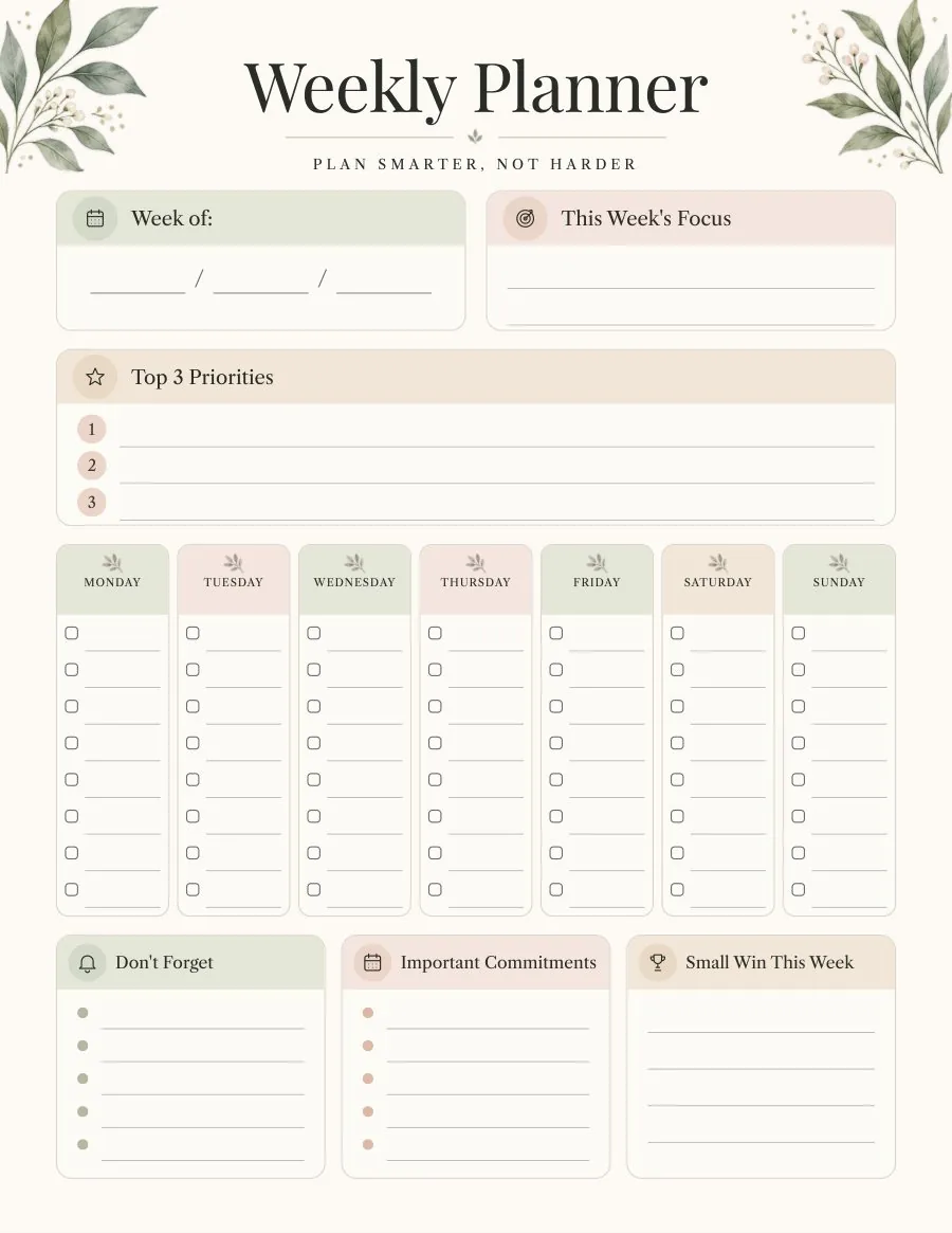 Weekly Planner page